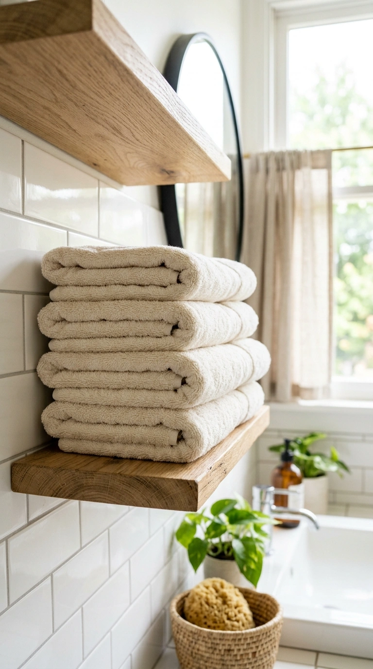 010 Fluffy Bath Towels A neatly folded stack of thick