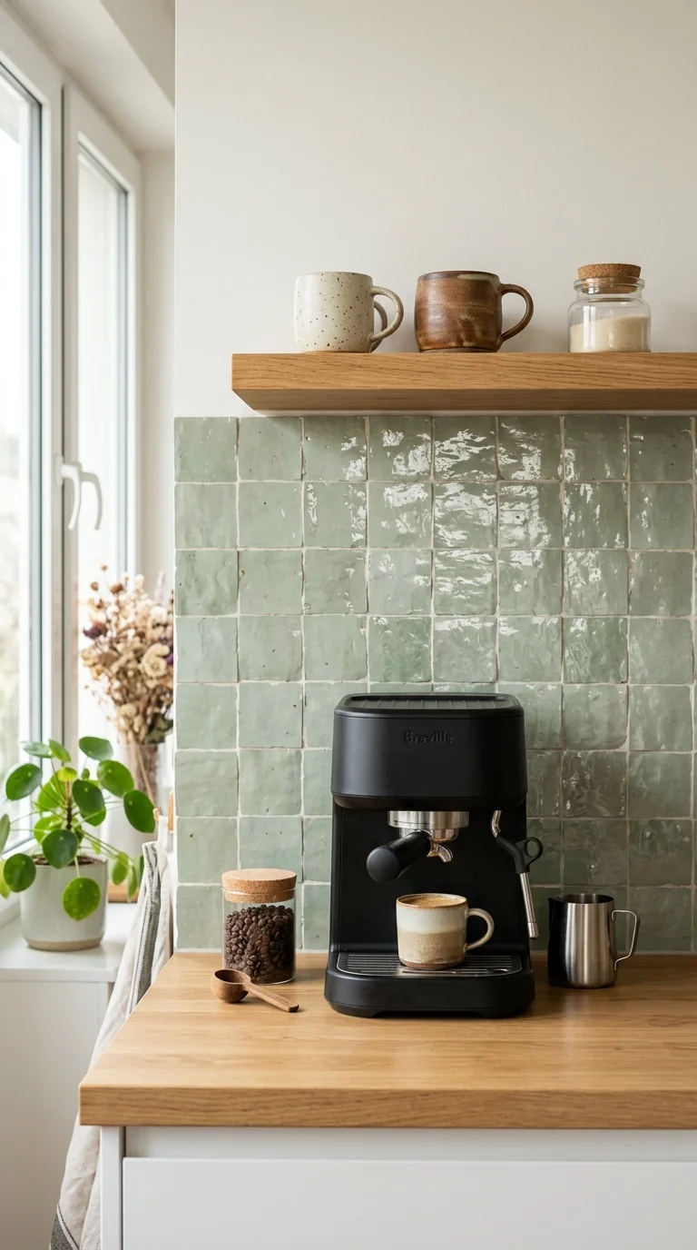 010 Handmade Tile Backsplash A small soft green handma
