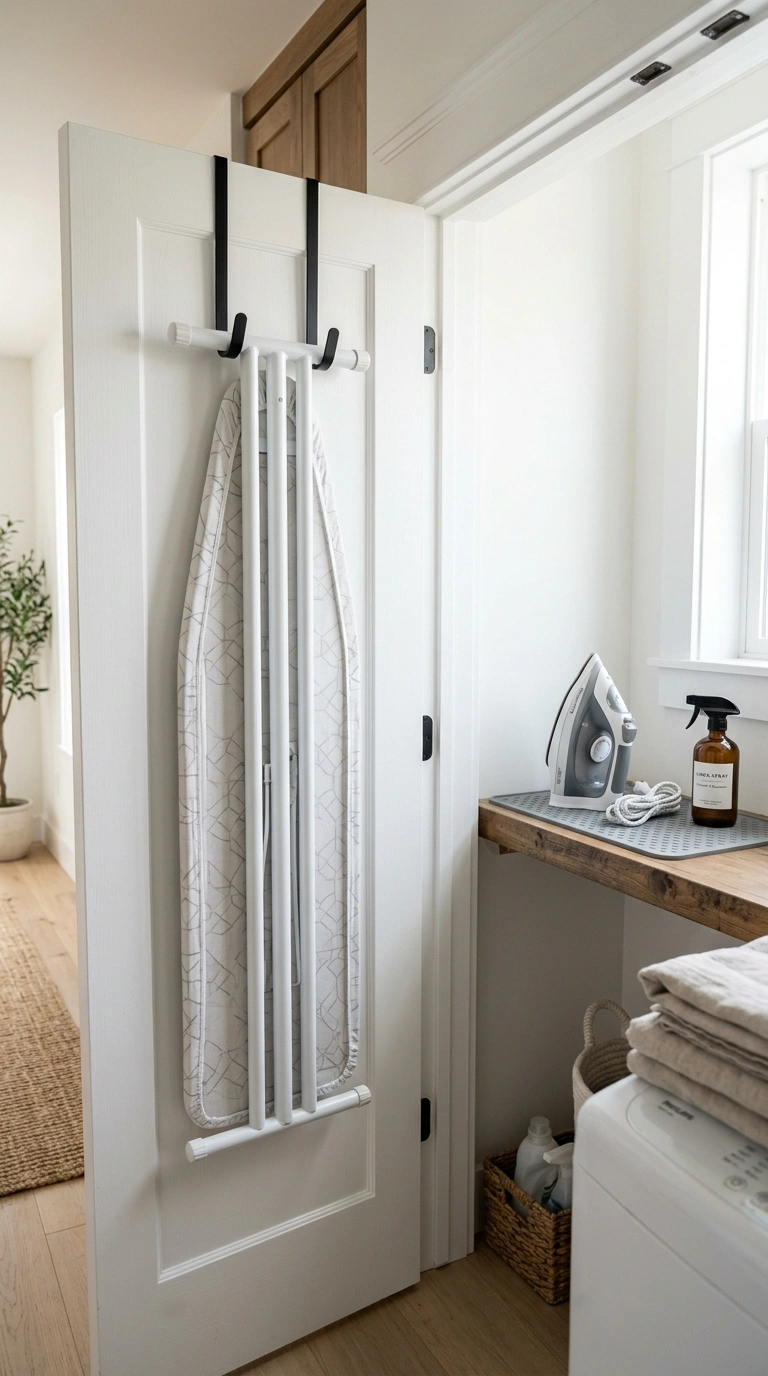 Laundry Closet Storage for Tiny Spaces (11 Ideas) 11 010 Hanging Ironing Board A small laundry closet with