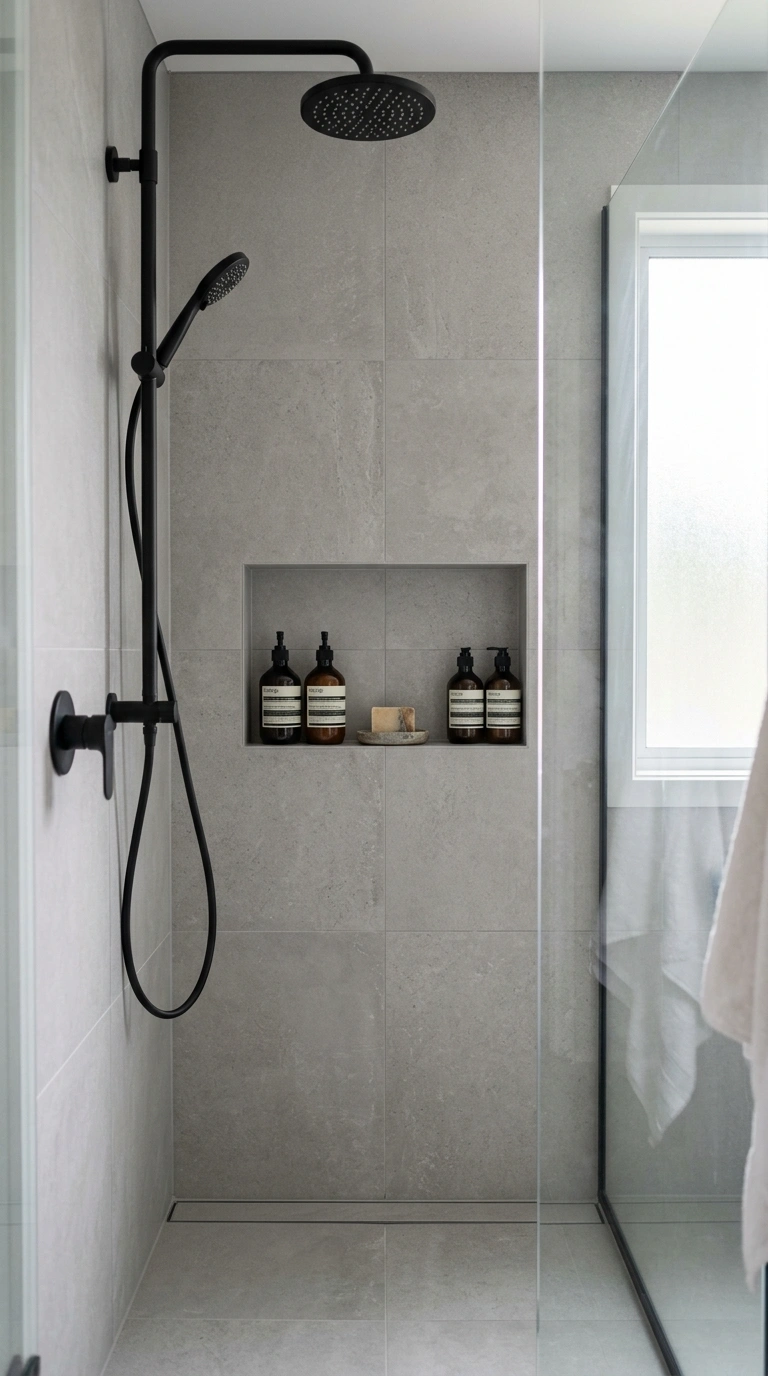 010 Hidden Storage Niches A walk in shower with a rece