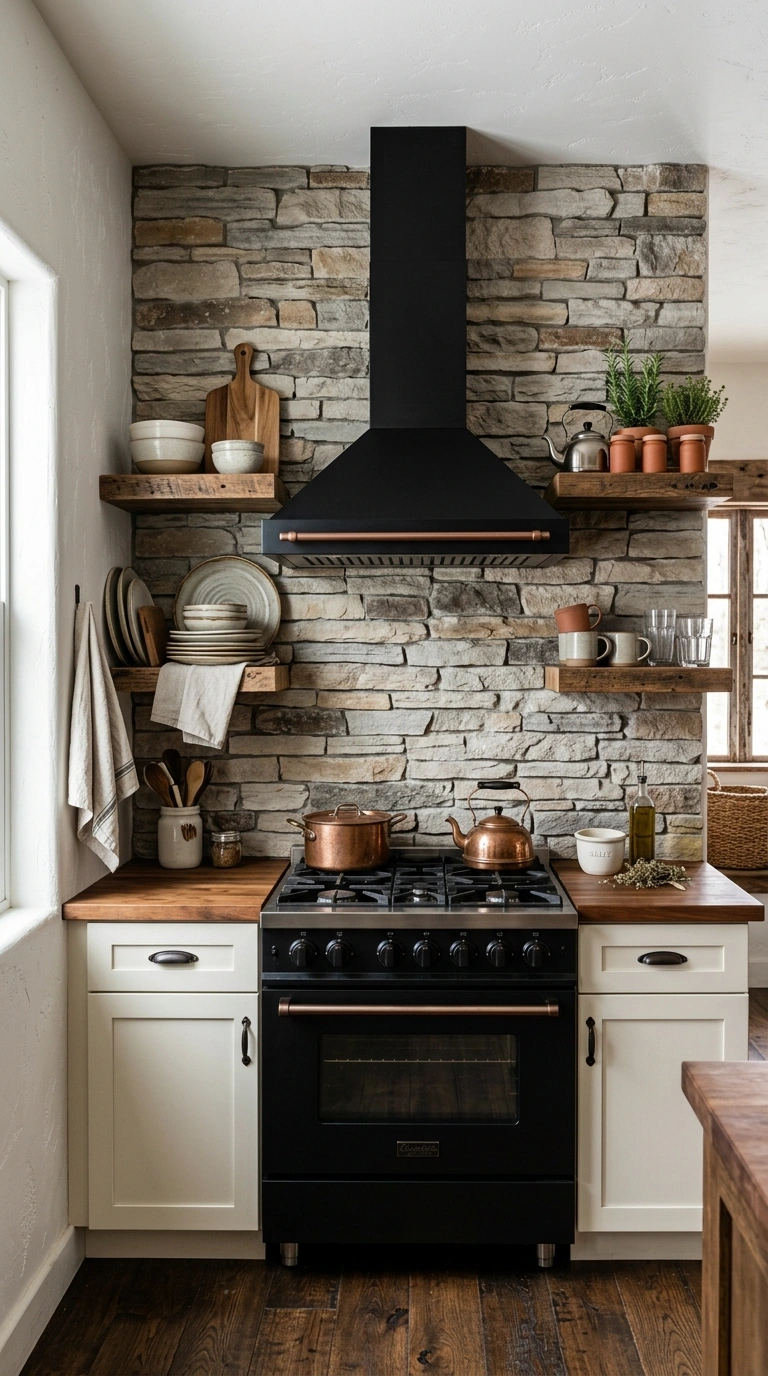 010 Ledger Stone Look A farmhouse kitchen with a stack