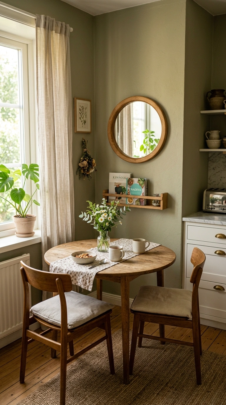 Small Kitchen Table? 12 Ways to Style It 11 010 Nearby Wall Mirror A small kitchen dining nook wit