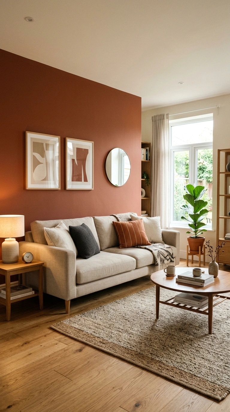 Living Room Refresh on a Budget (13 Ideas) 11 010 Paint One Wall A living room with one deep clay co