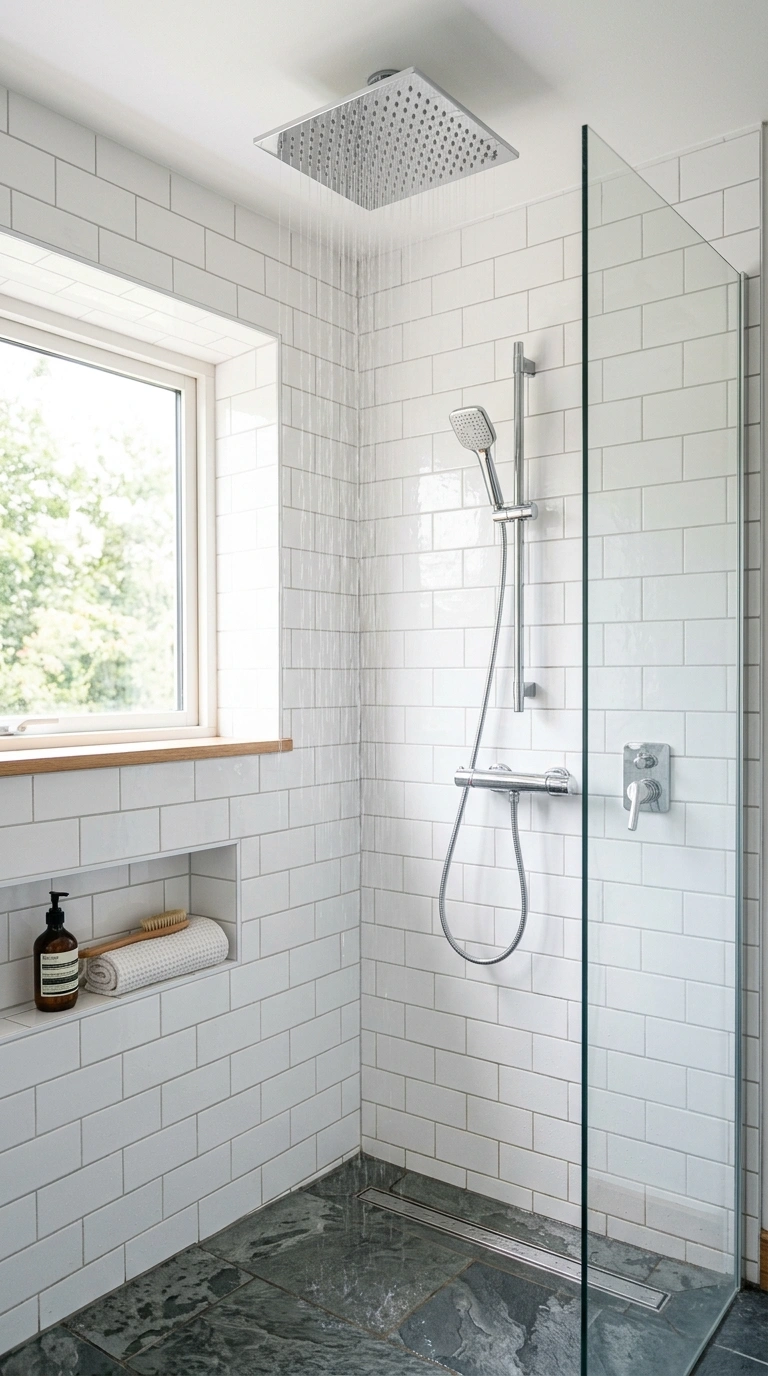 010 Rainfall Showerhead A small shower with a large sq