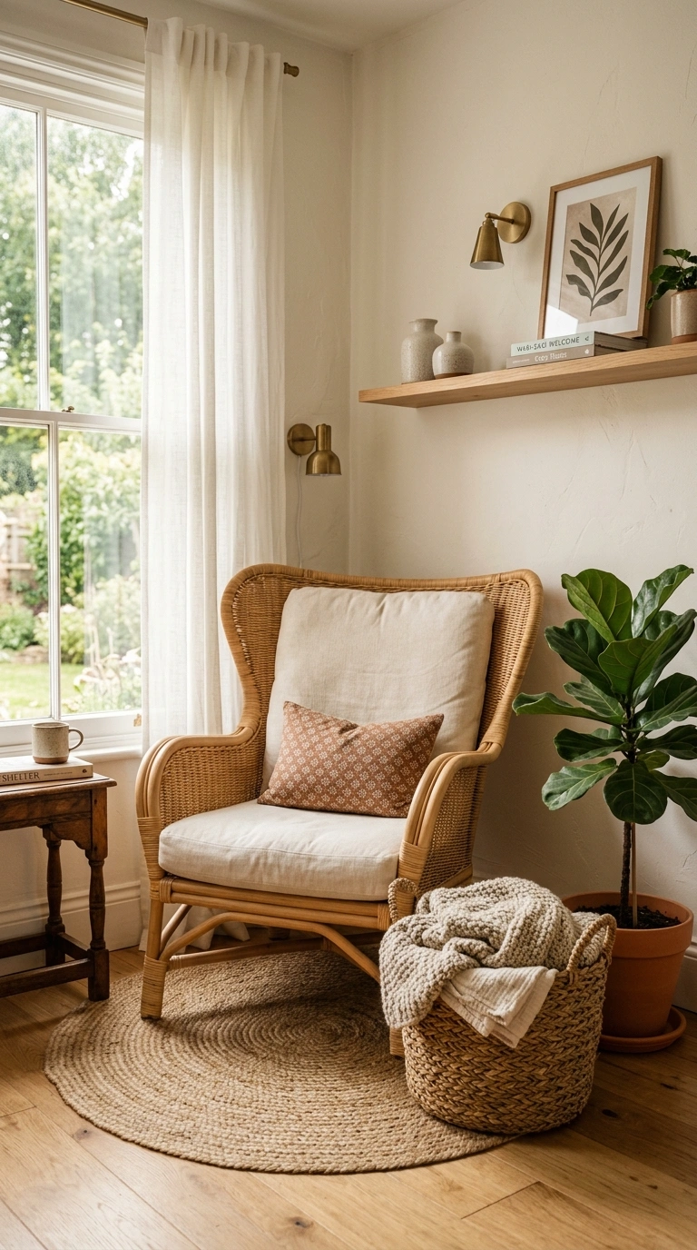 010 Rattan Chair Corner A single wide backed rattan ch