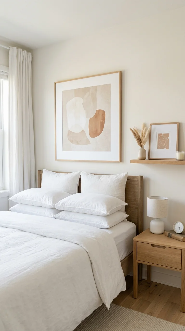 010 Simple Art Above Bed A bed with a large soft abstr