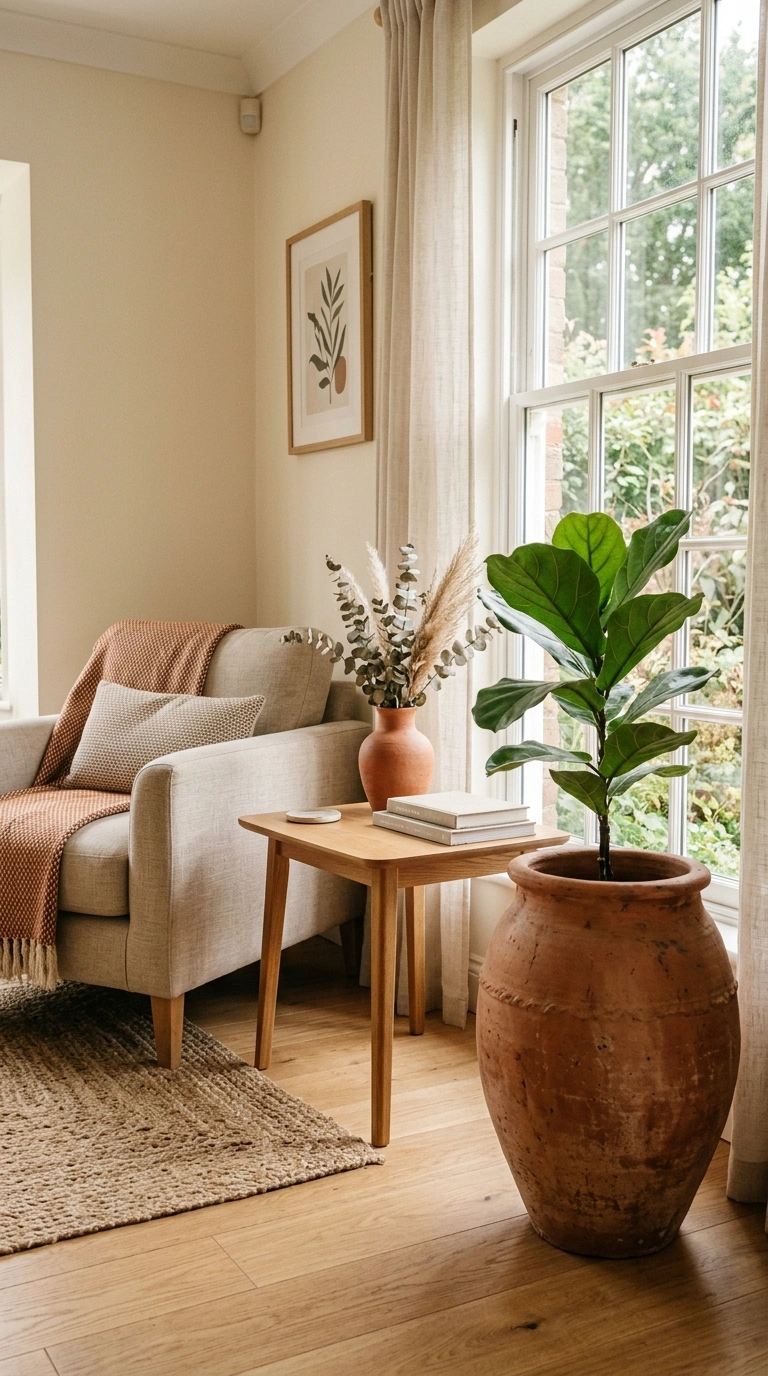 010 Terracotta Accent Pieces A neutral living room wit