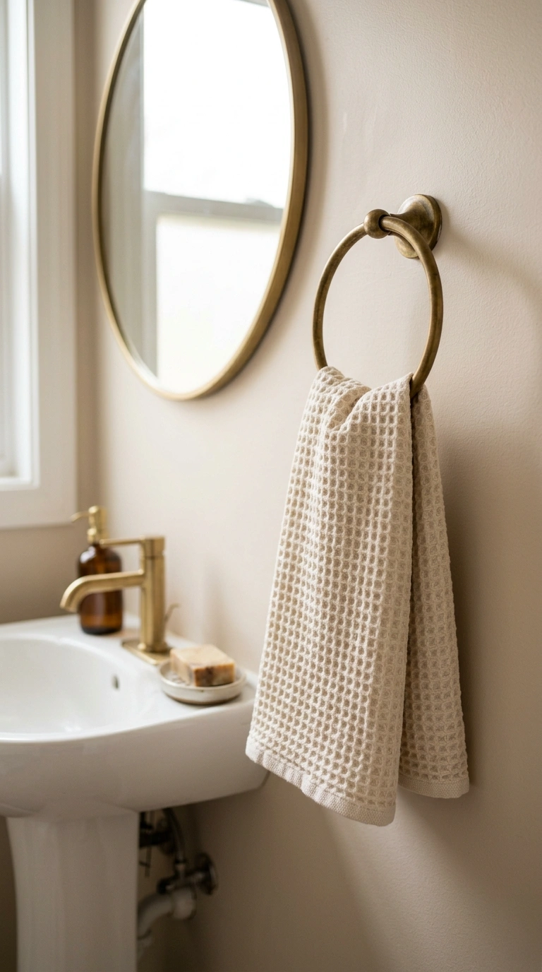 Small Half Bath? Here Are 11 Ideas That Make It Shine 11 010 Textured Hand Towels A small half bathroom sink ar
