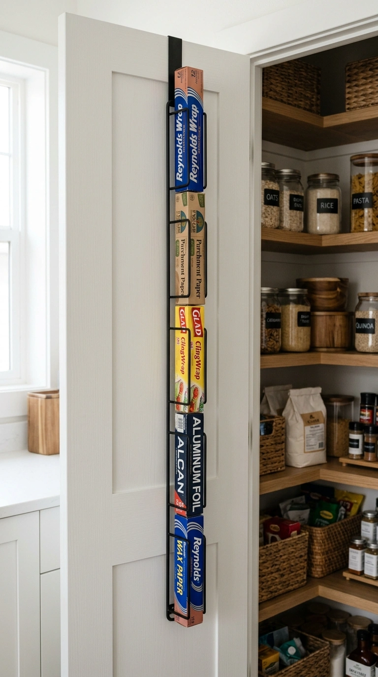 010 Vertical Wrap Storage The inside of a pantry door