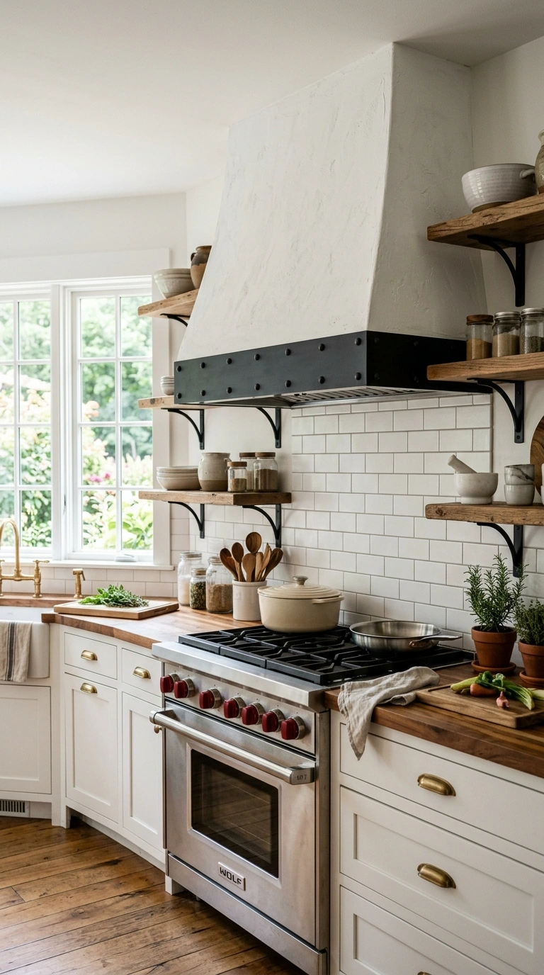 011 A Farmhouse Style Range Hood A white plaster style
