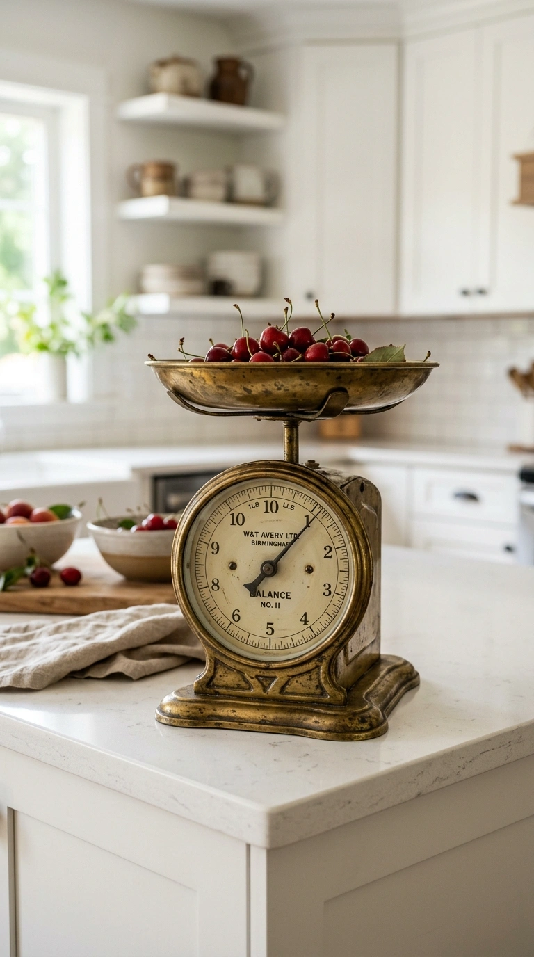 011 A Vintage Scale or Object A vintage brass kitchen