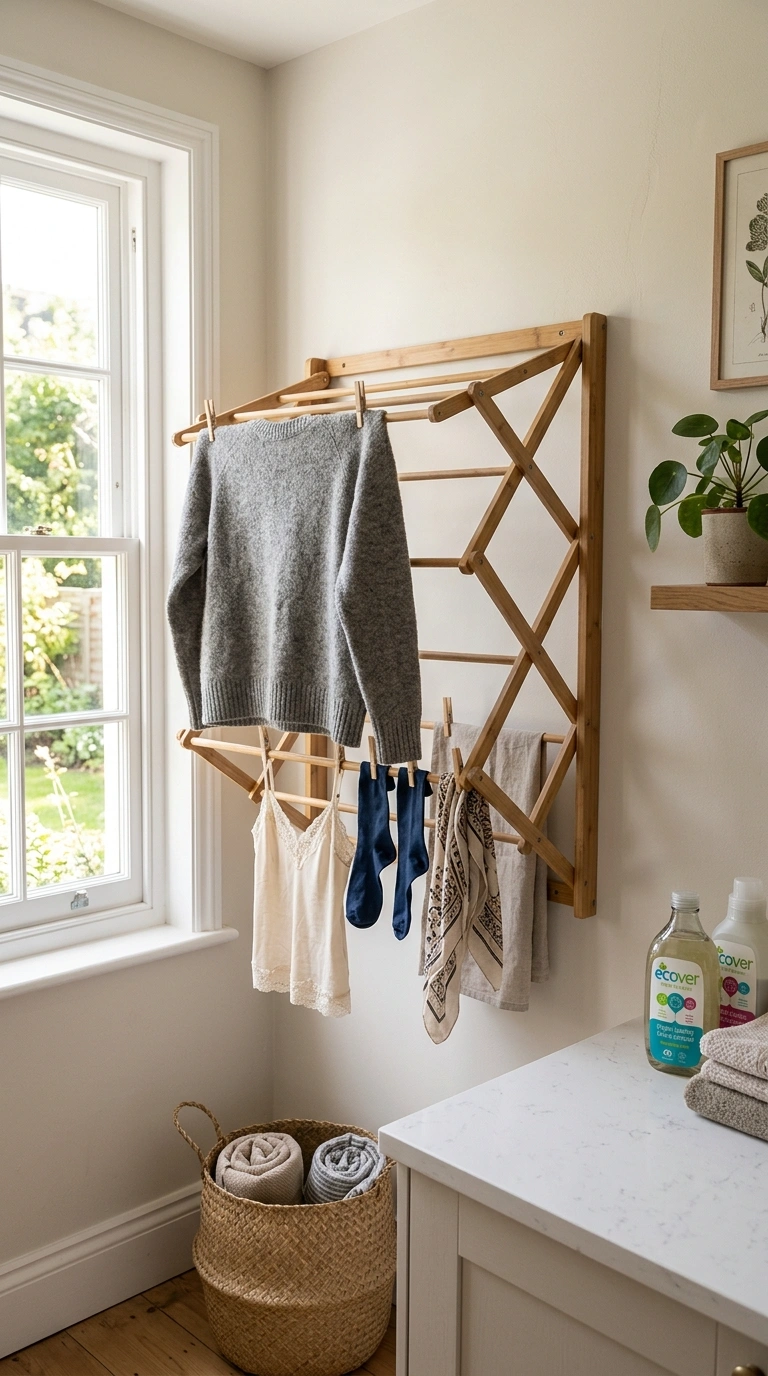 Small Laundry Room? 16 Organization Ideas That Help 12 011 Add Drying Rack A small laundry room wall with a f