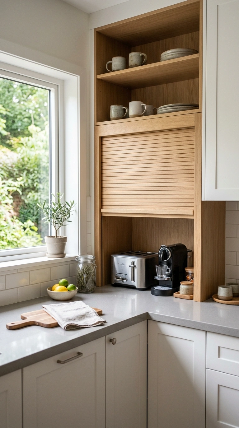 Counter Clutter Gone: 17 Kitchen Organization Ideas 12 011 Appliance Garage Nook A kitchen counter corner wit