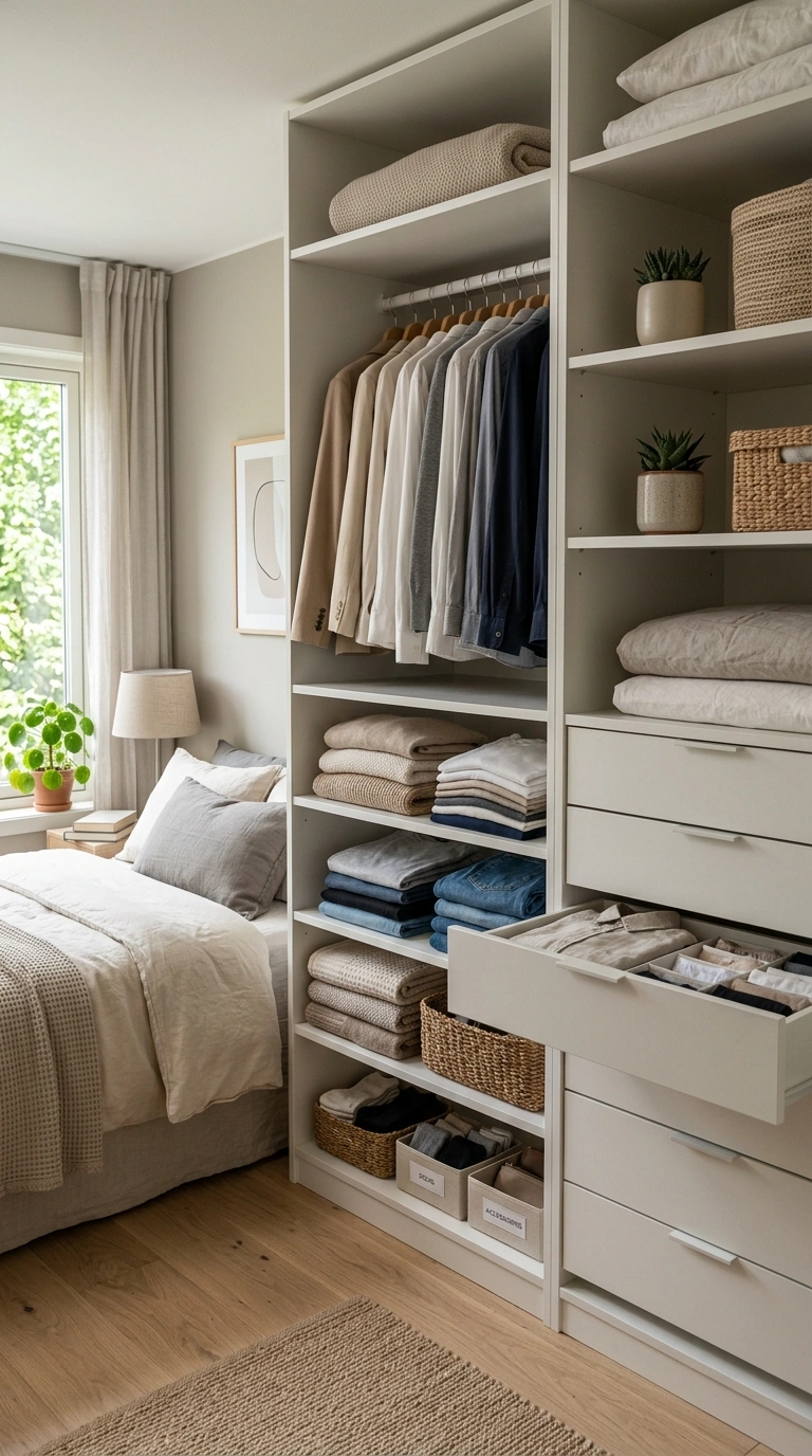Small Bedroom, Big Style: 19 Layout Ideas 12 011 Built In Closet A small bedroom with an open close