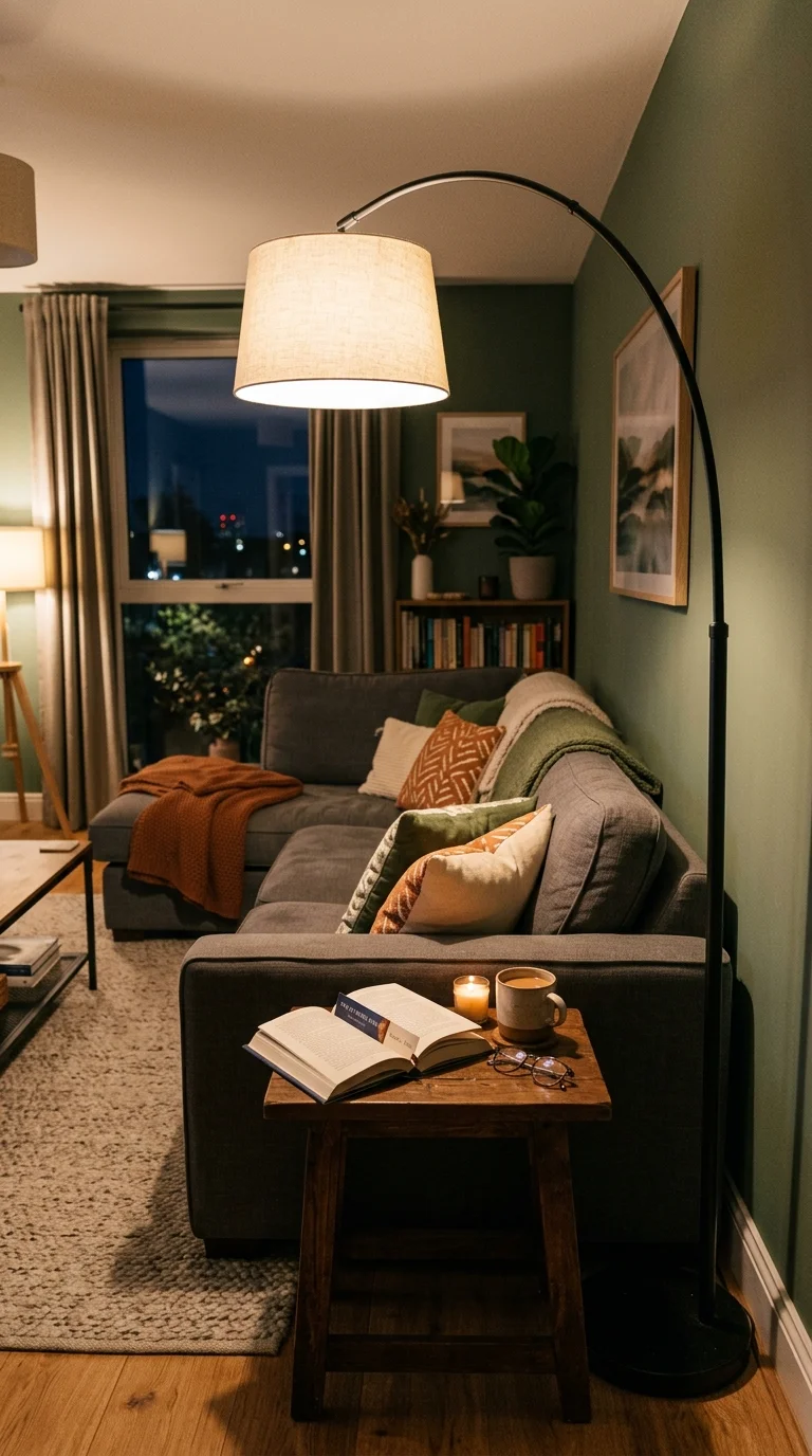 011 Corner Sofa Reading Lamp A tall arc floor lamp pos