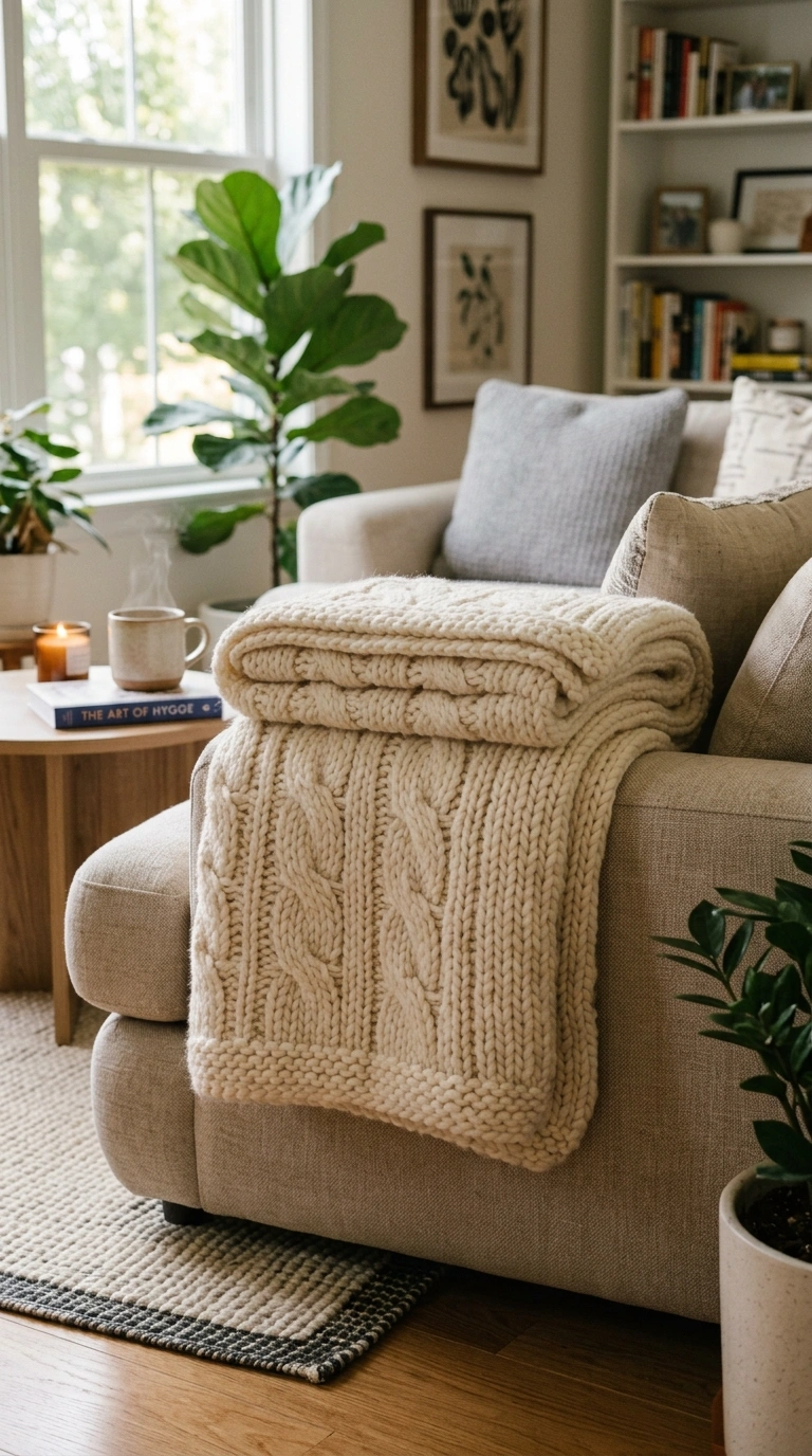 Living Room Refresh on a Budget (13 Ideas) 12 011 Fold Cozy Throws A chunky knit throw blanket folde