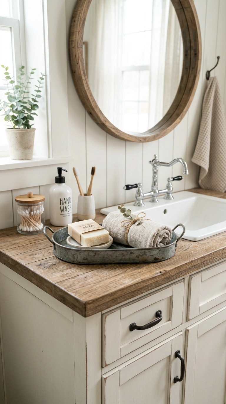 Farmhouse Bathrooms Done Right: 14 Inspiring Looks 12 011 Galvanized Metal Accents A farmhouse bathroom vani