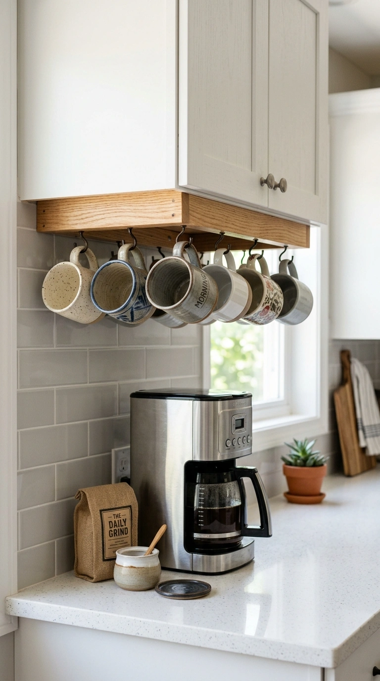 011 Hanging Mug Rack A wood hanging mug rack mounted u