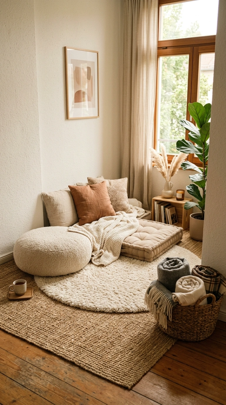 011 Layered Rug Nook A living room corner with a jute