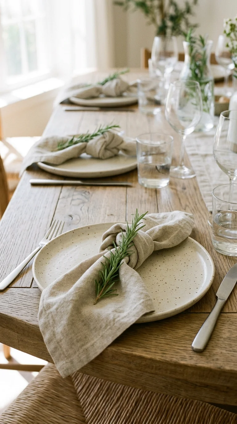 011 Neutral Linen Napkins A dining table with oatmeal