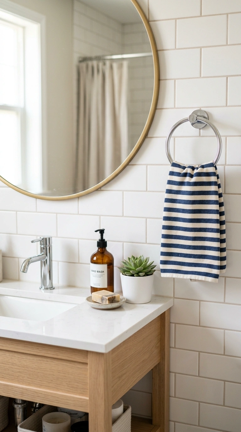 011 Patterned Hand Towels A bathroom vanity with a sin