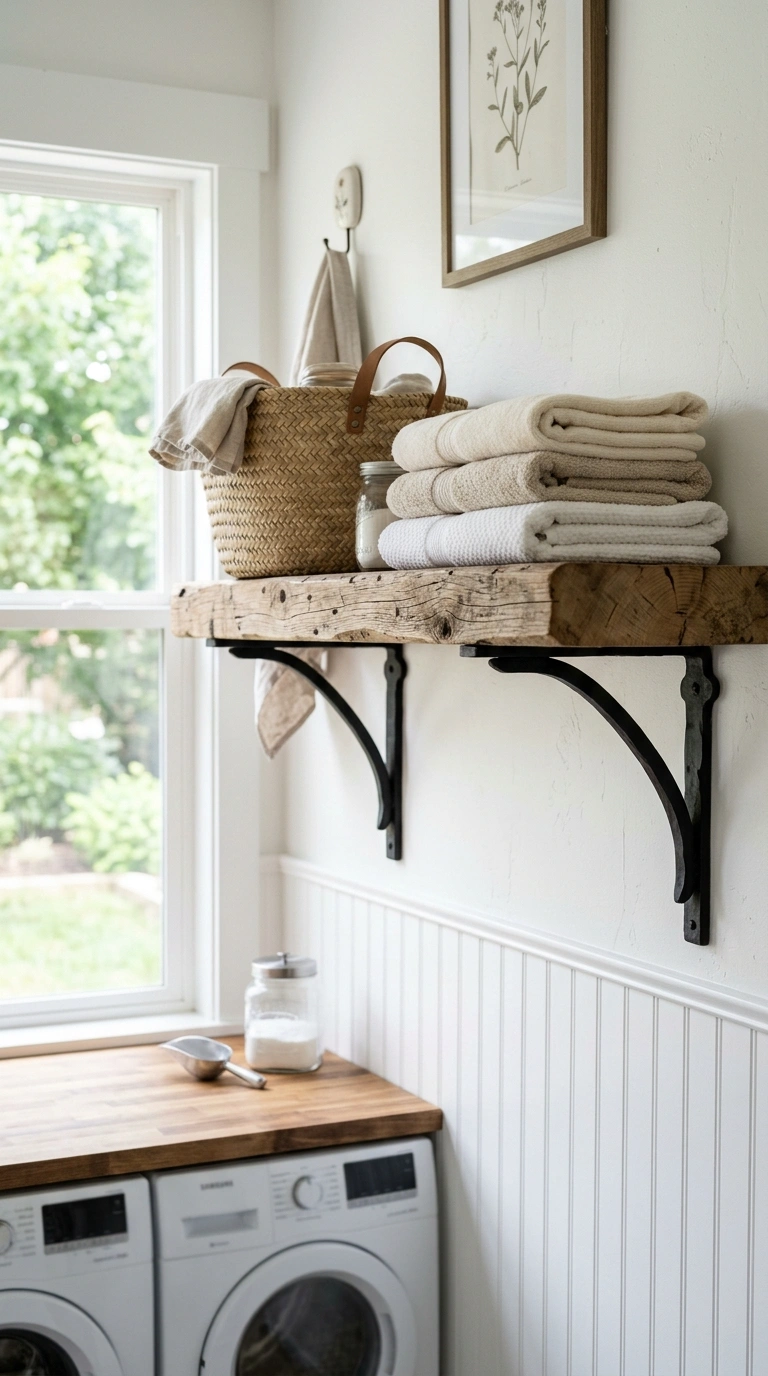 011 Rustic Wood Shelf A thick reclaimed wood shelf wit