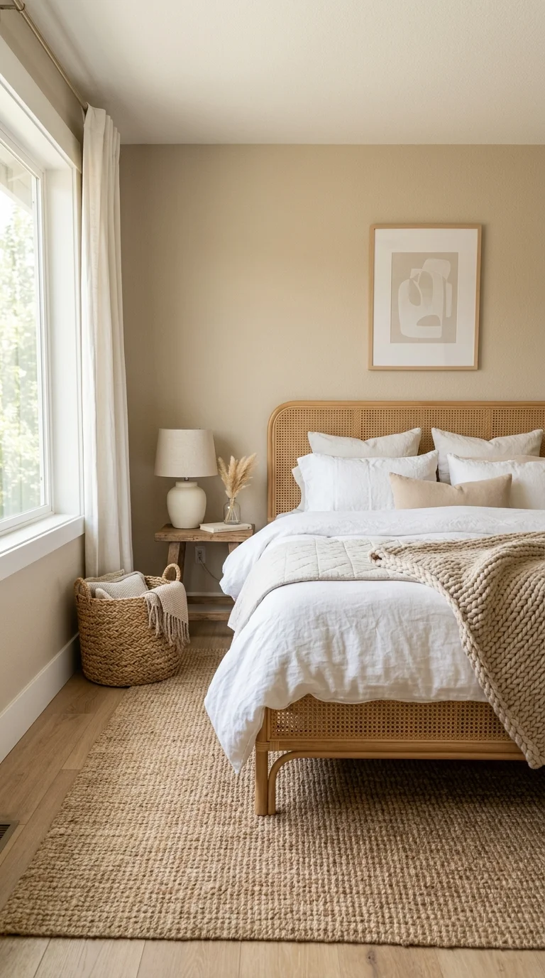011 Sandy Beige Tone A bedroom with sandy beige walls