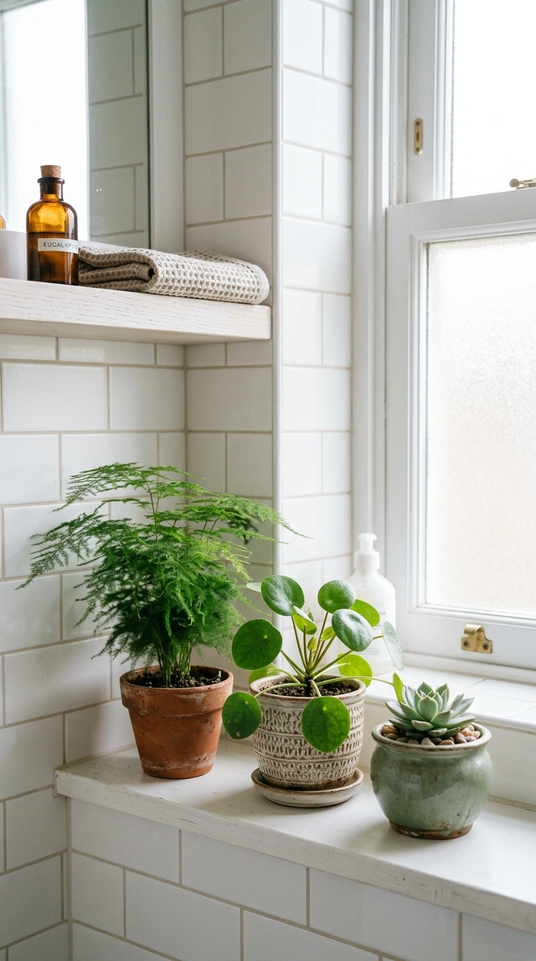 011 Small Potted Plants A bathroom shelf and windowsil