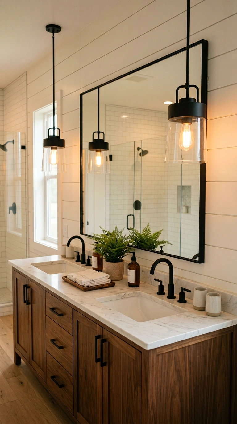 011 Statement Pendant Lighting A bathroom double vanit
