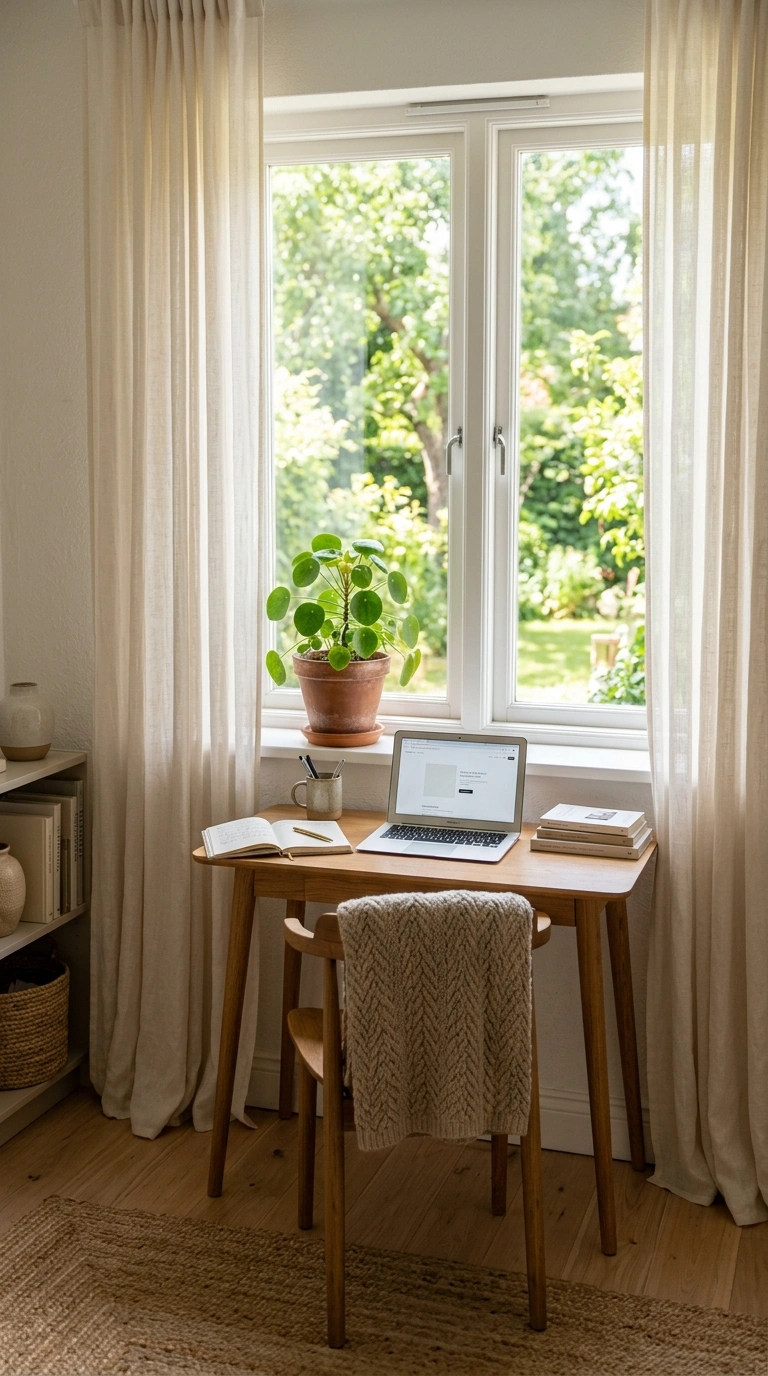 19 Classy Desk Setups That Make Small Workspaces Feel Special 12 011 Use a Window Nook A small desk positioned in front