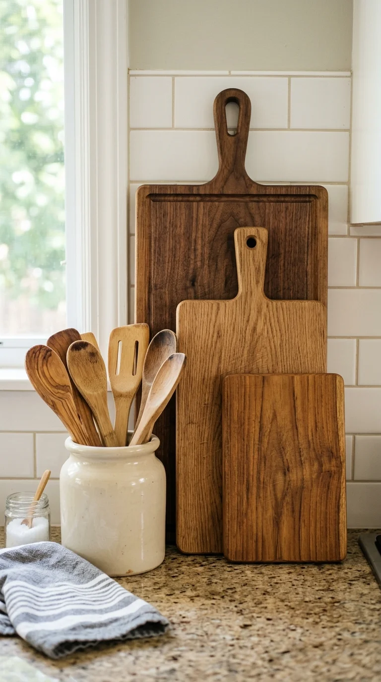 011 Warm Wood Cutting Boards A kitchen counter with th