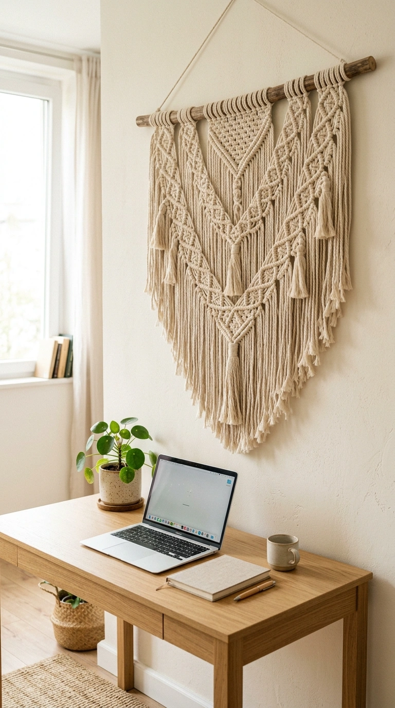 011 Woven Wall Hanging A large neutral toned macrame w
