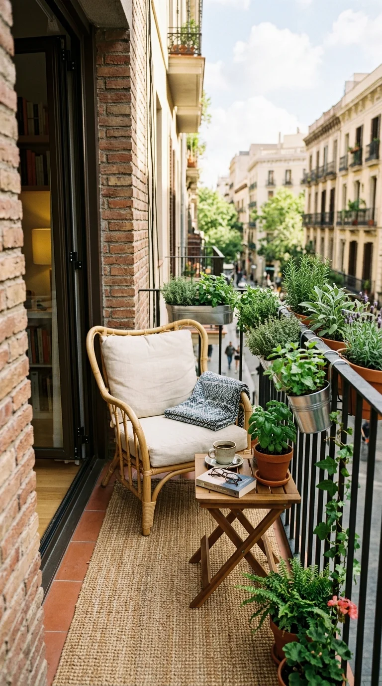 012 Balcony Bistro Corner A narrow apartment balcony w
