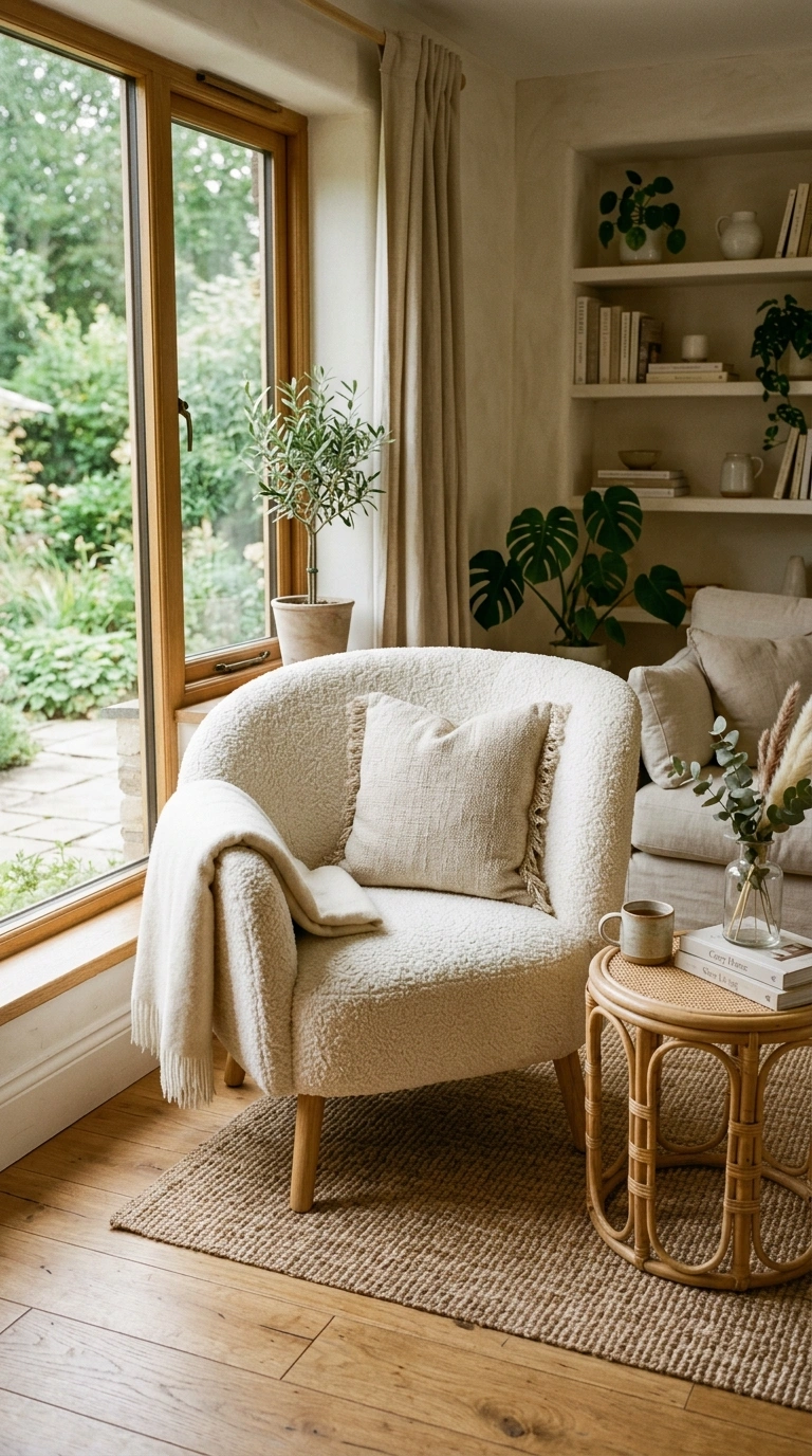 012 Boucle Accent Chair A single ivory boucle accent c