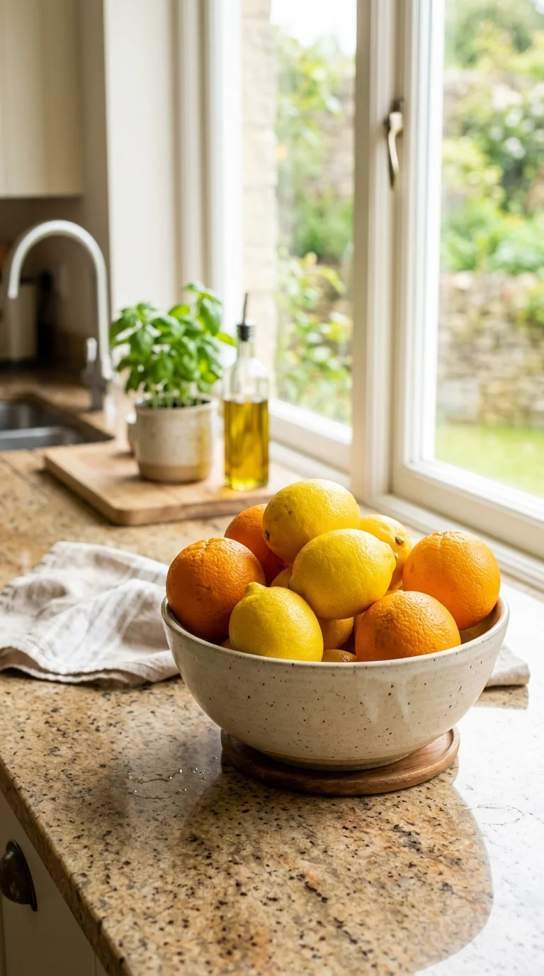012 Cheerful Fruit Bowl A kitchen island countertop wi