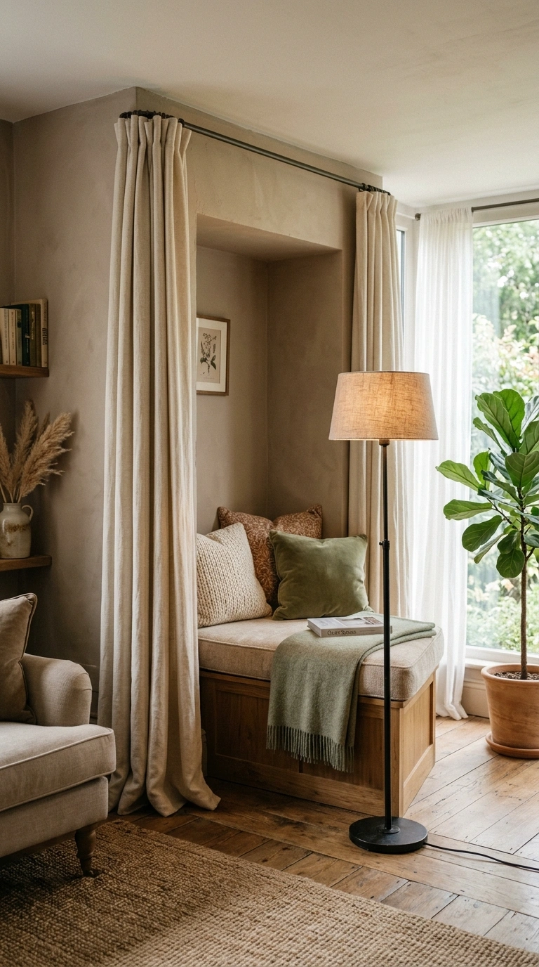 012 Curtain Draped Alcove A small recessed alcove in a