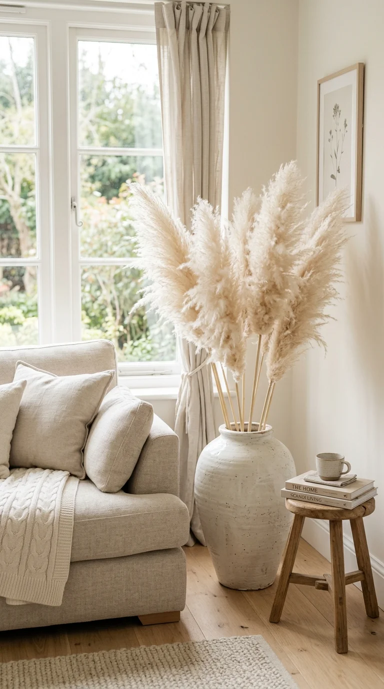 012 Dried Pampas Grass A large heavy ceramic floor vas