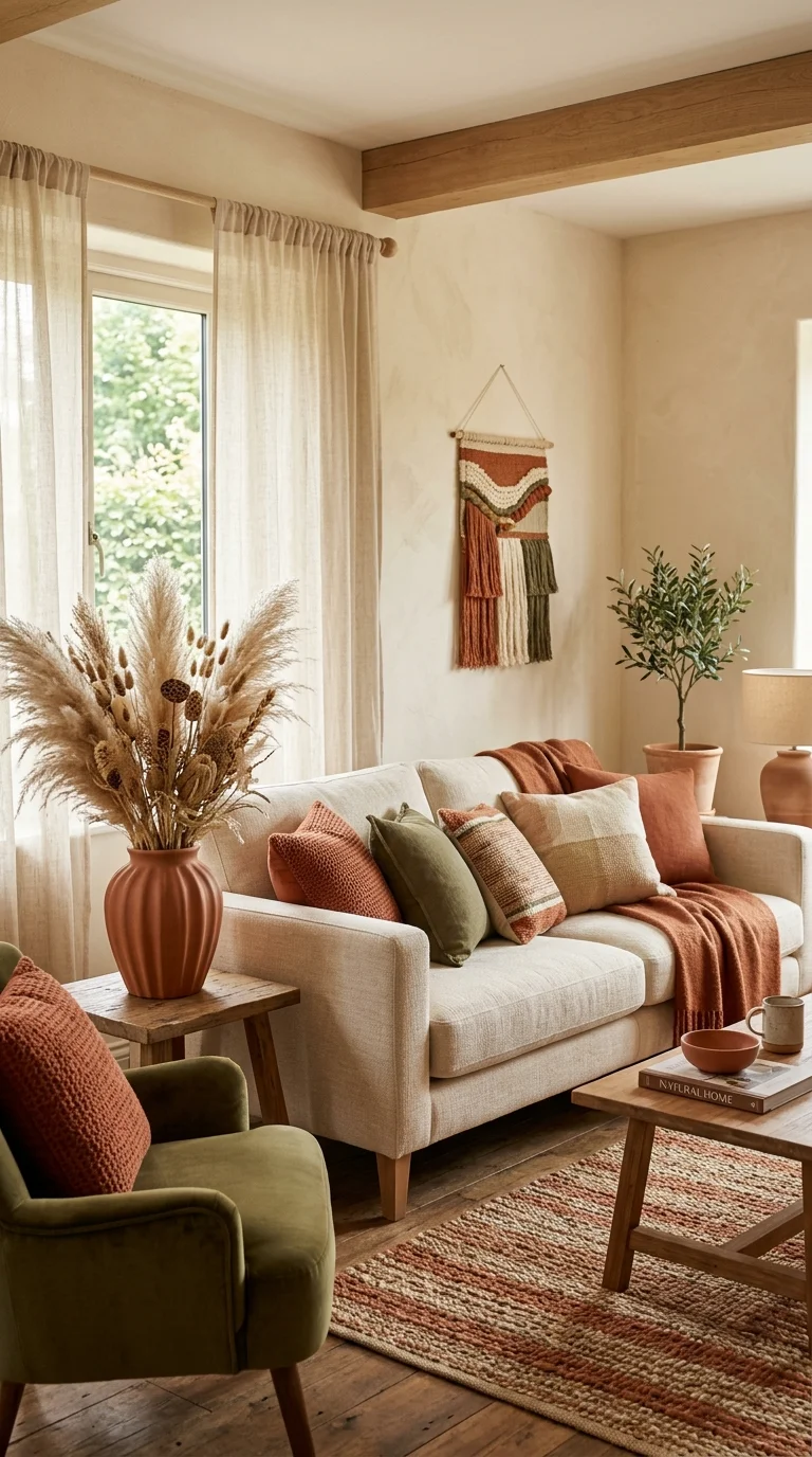 23 Budget Boho Living Rooms That Look Anything But Cheap 13 012 Earthy Color Palette A living room styled entirely