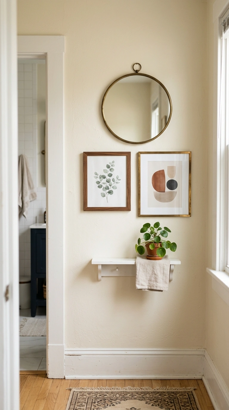 012 Framed Gallery Wall A bathroom hallway wall with a