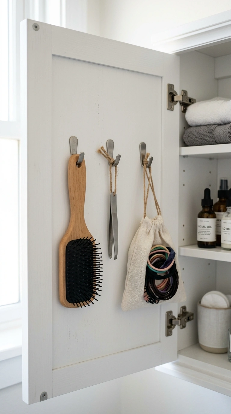 012 Hooks For Tools The inside of a bathroom cabinet d