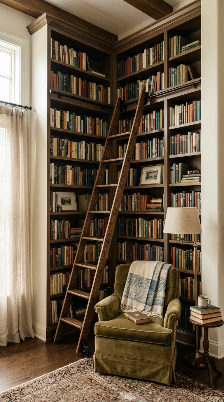 012 Library Ladder Corner Floor to ceiling built in bo