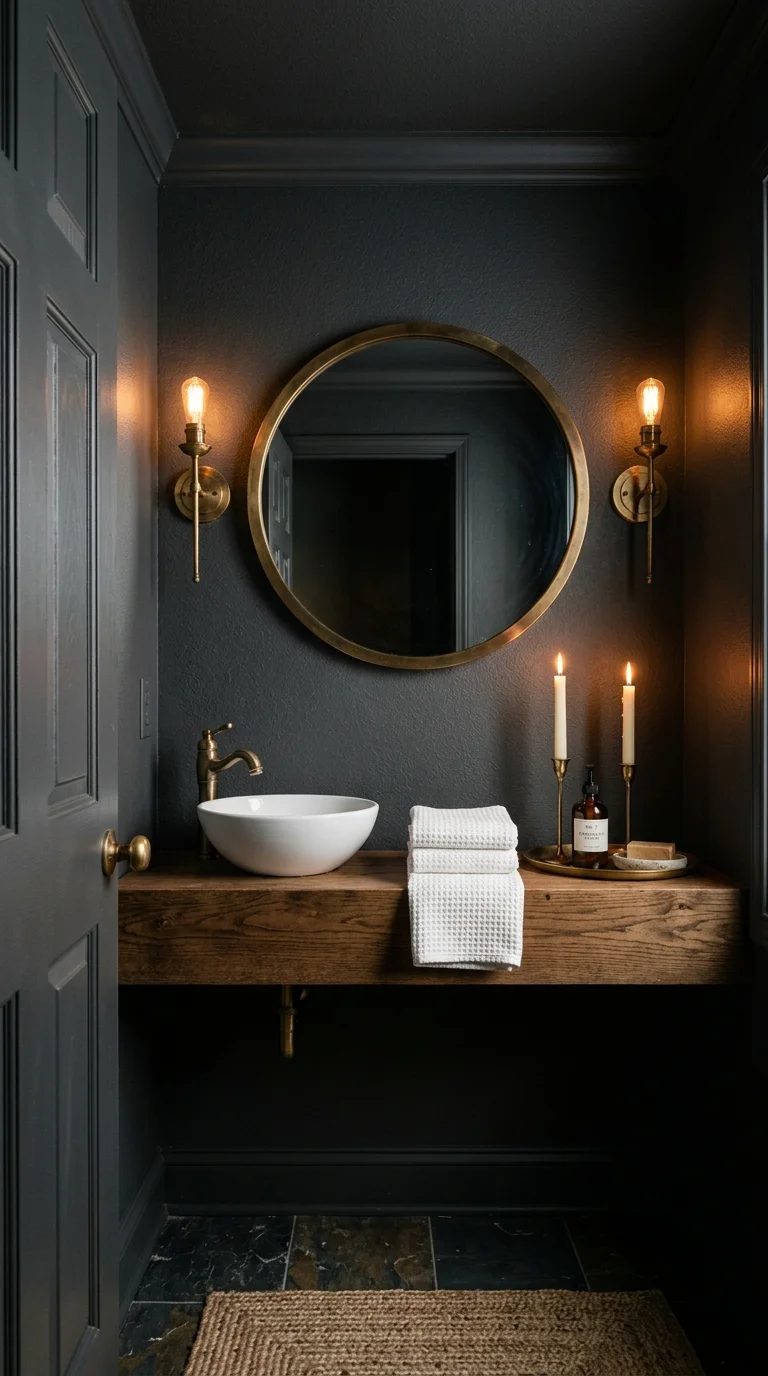 012 Moody Charcoal Gray A powder room fully painted in