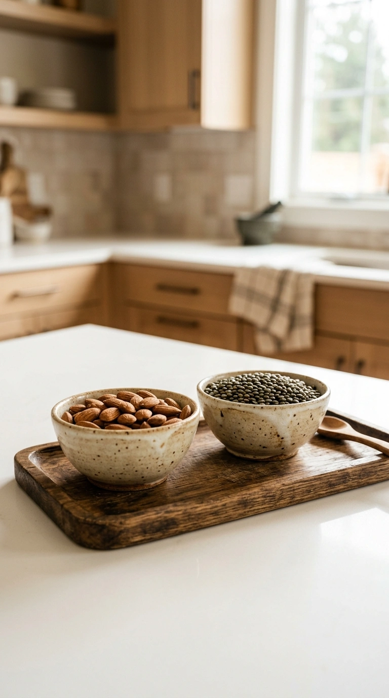 012 Open Bowls of Nuts or Grains Two small ceramic bow
