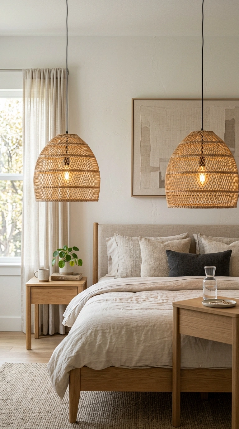 Master Bedroom Styling Tips From 14 Real Rooms 13 012 Oversized Pendant Lighting A bedroom with two matc