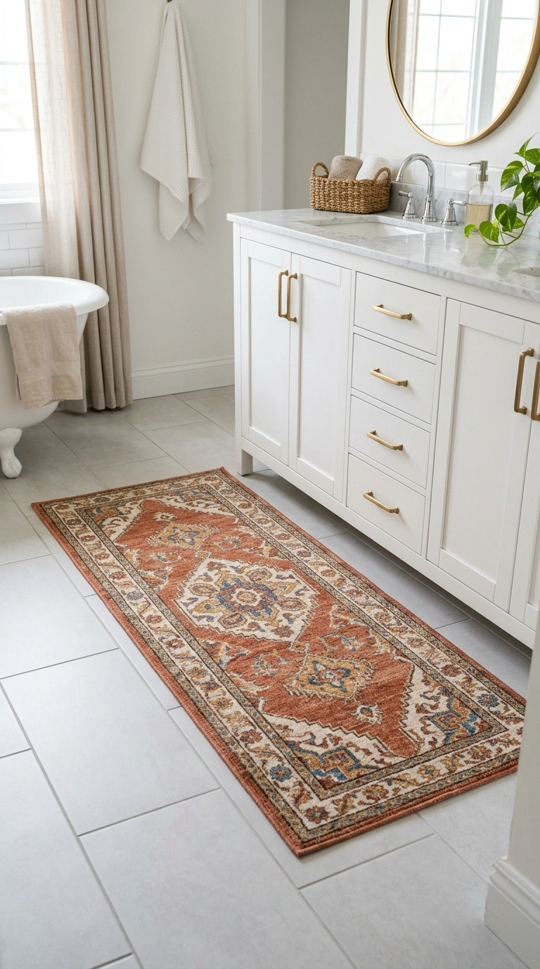 012 Removable Floor Runner A bathroom floor with a war