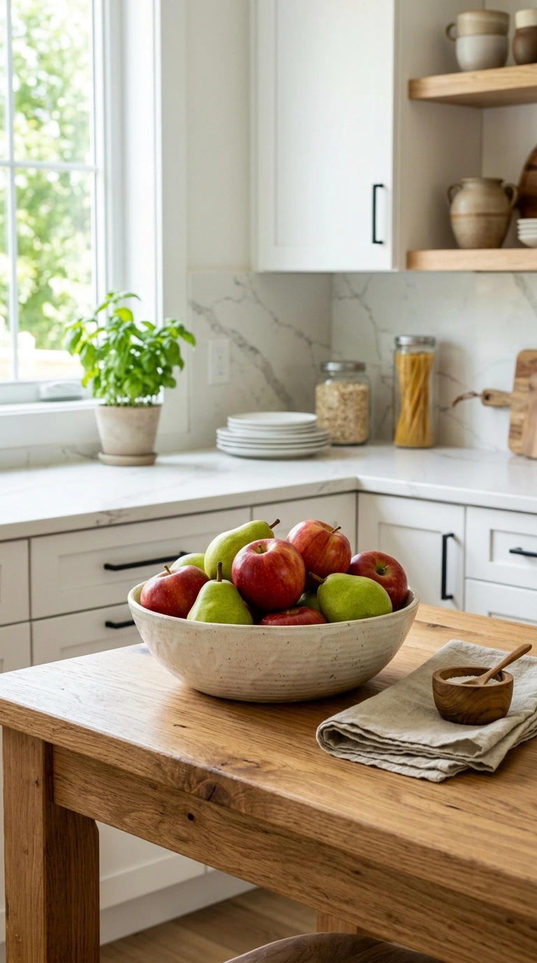 21 Easy Seasonal Updates for Anyone Decorating on a Budget 13 012 Style Fruit Bowls A wooden kitchen island with a c
