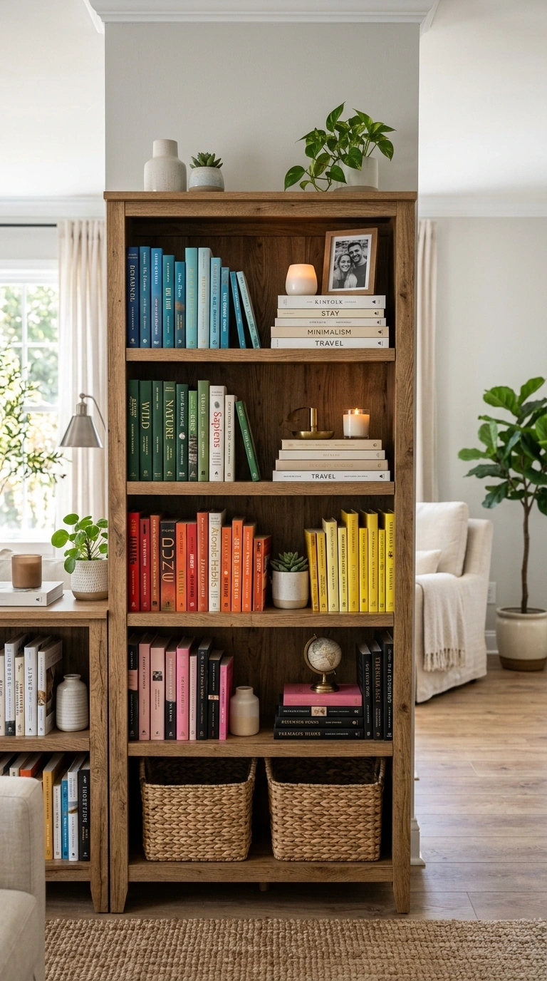 Living Room Refresh on a Budget (13 Ideas) 13 012 Style Your Bookshelf A wood bookshelf styled with