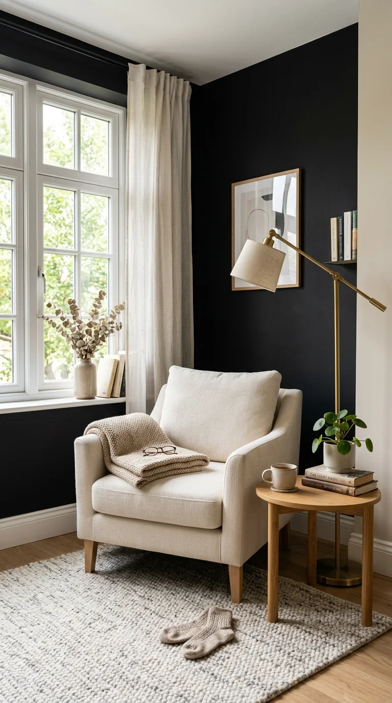 20 Hottest Black Accent Wall Ideas Taking Over Home Decor 14 013 Black Reading Nook A cozy reading corner with a ma