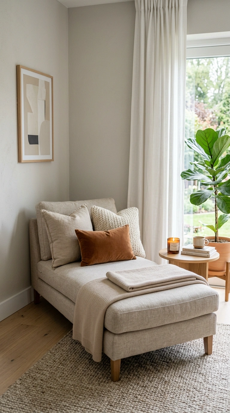 23 Cozy Bedroom Corner Ideas You'll Love 14 013 Chaise Lounge Corner A bedroom corner with a linen
