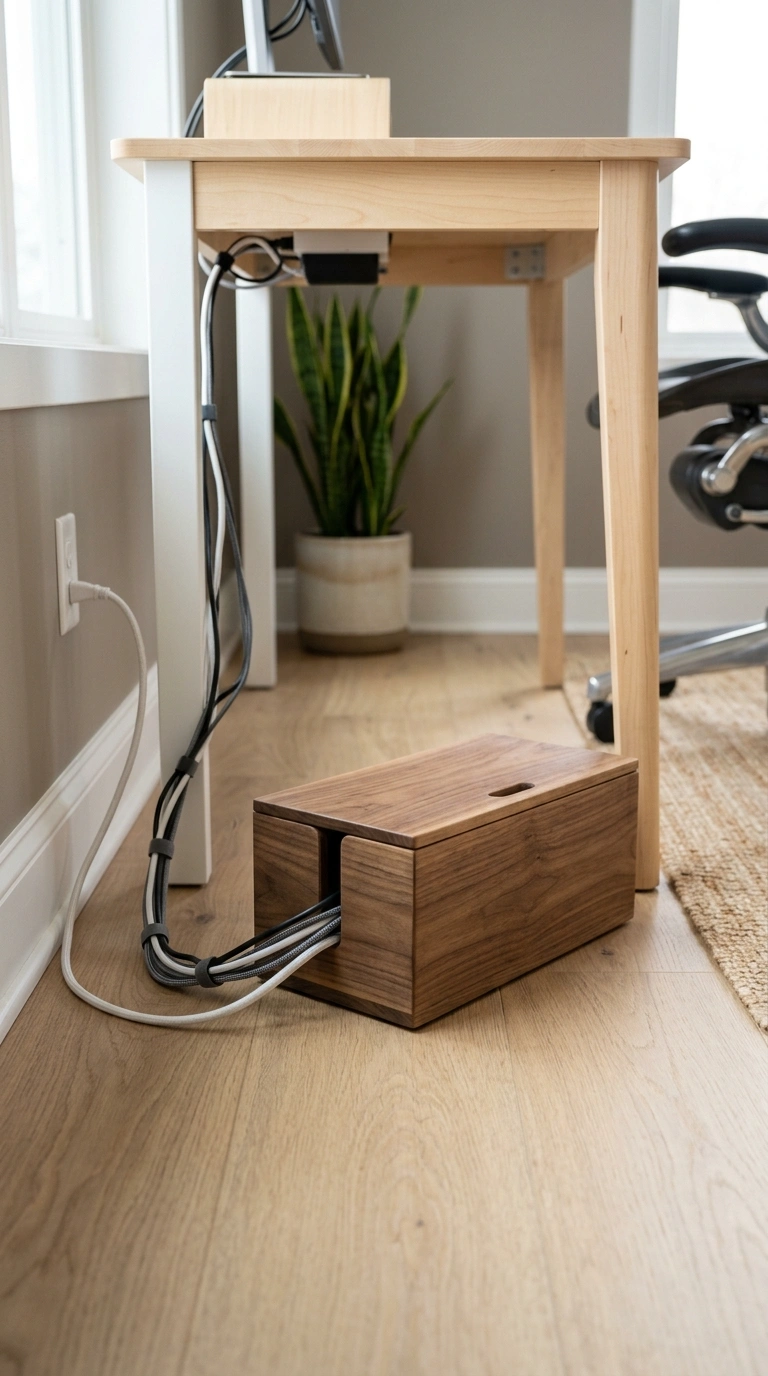 Home Office Storage That Keeps You Sane 14 013 Cord Management Box A wooden cord management box w
